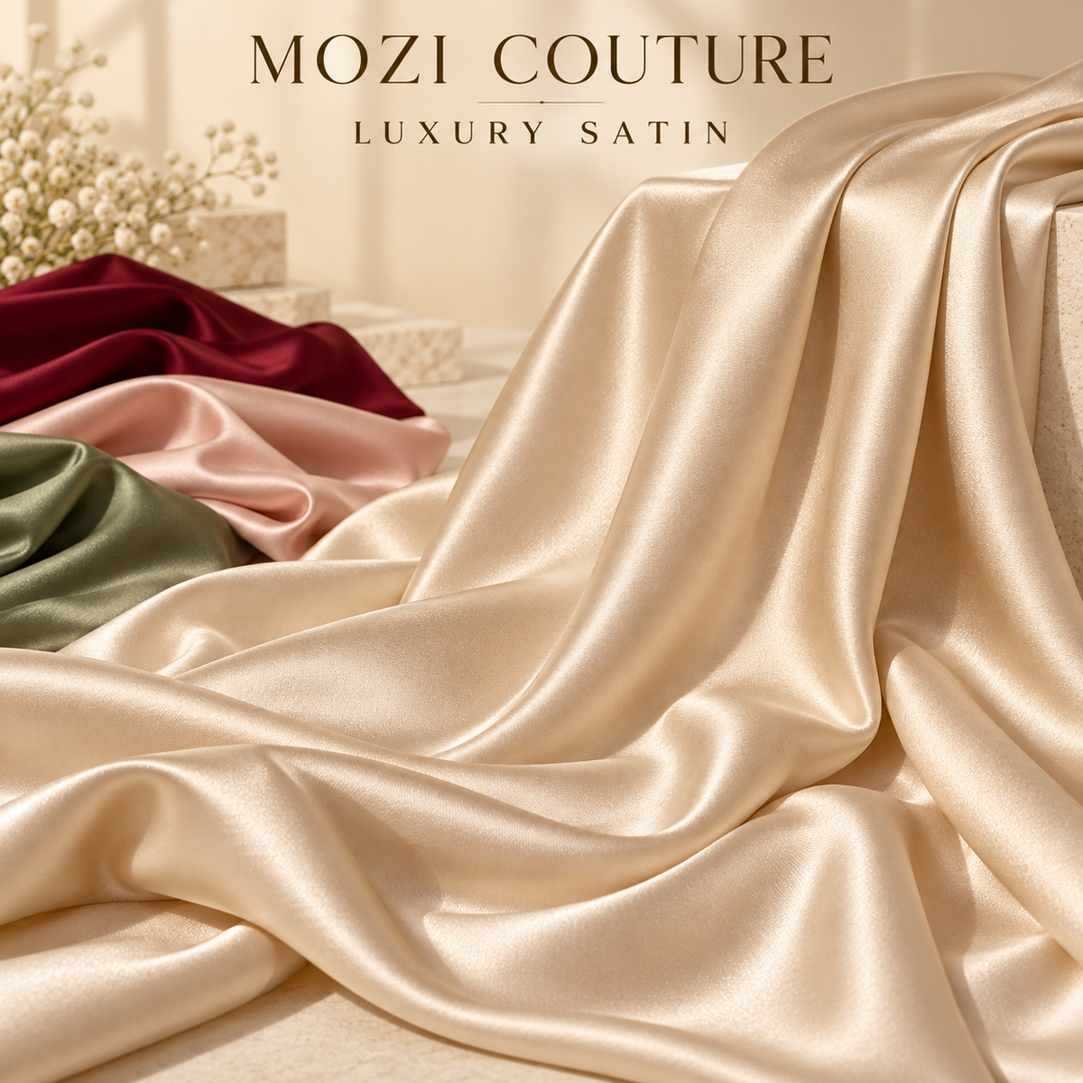 Luxury Satin Fabric by the Yard | 170 GSM, Slight Stretch, 20 Colors | Mozi Couture