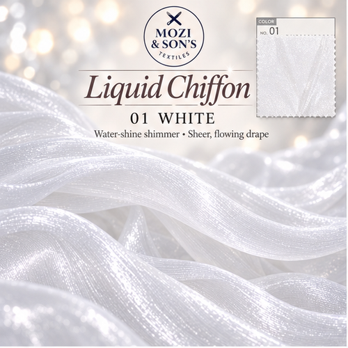 AI-generated illustration of White Liquid Chiffon FAB #24-022; not an actual fabric photograph.