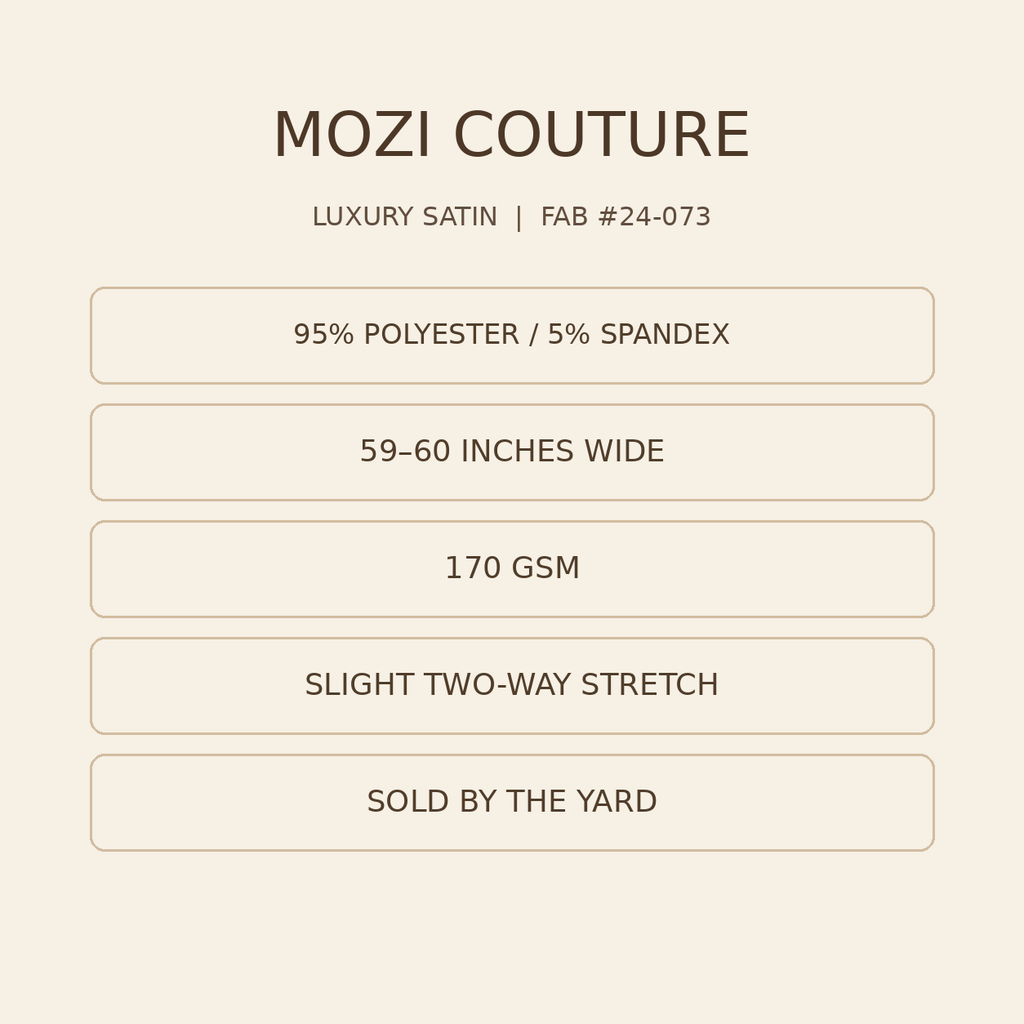 Luxury Satin Fabric by the Yard | 170 GSM, Slight Stretch, 20 Colors | Mozi Couture
