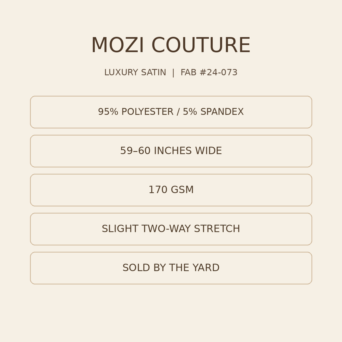 Luxury Satin Fabric by the Yard | 170 GSM, Slight Stretch, 20 Colors | Mozi Couture
