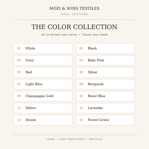 Casino satin 14-color chart