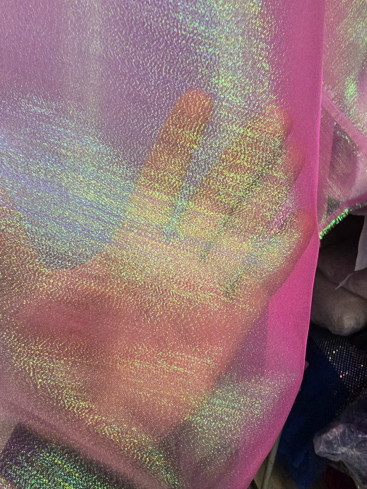Close-up of Iridescent Metallic Organza shimmer and transparency
