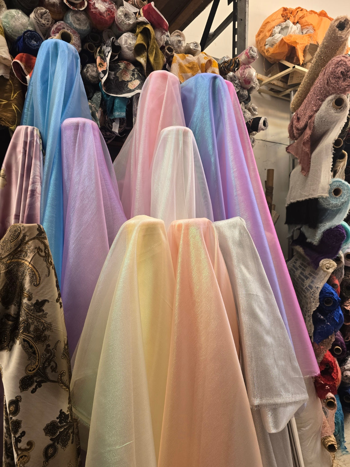 Real draped Iridescent Metallic Organza colors