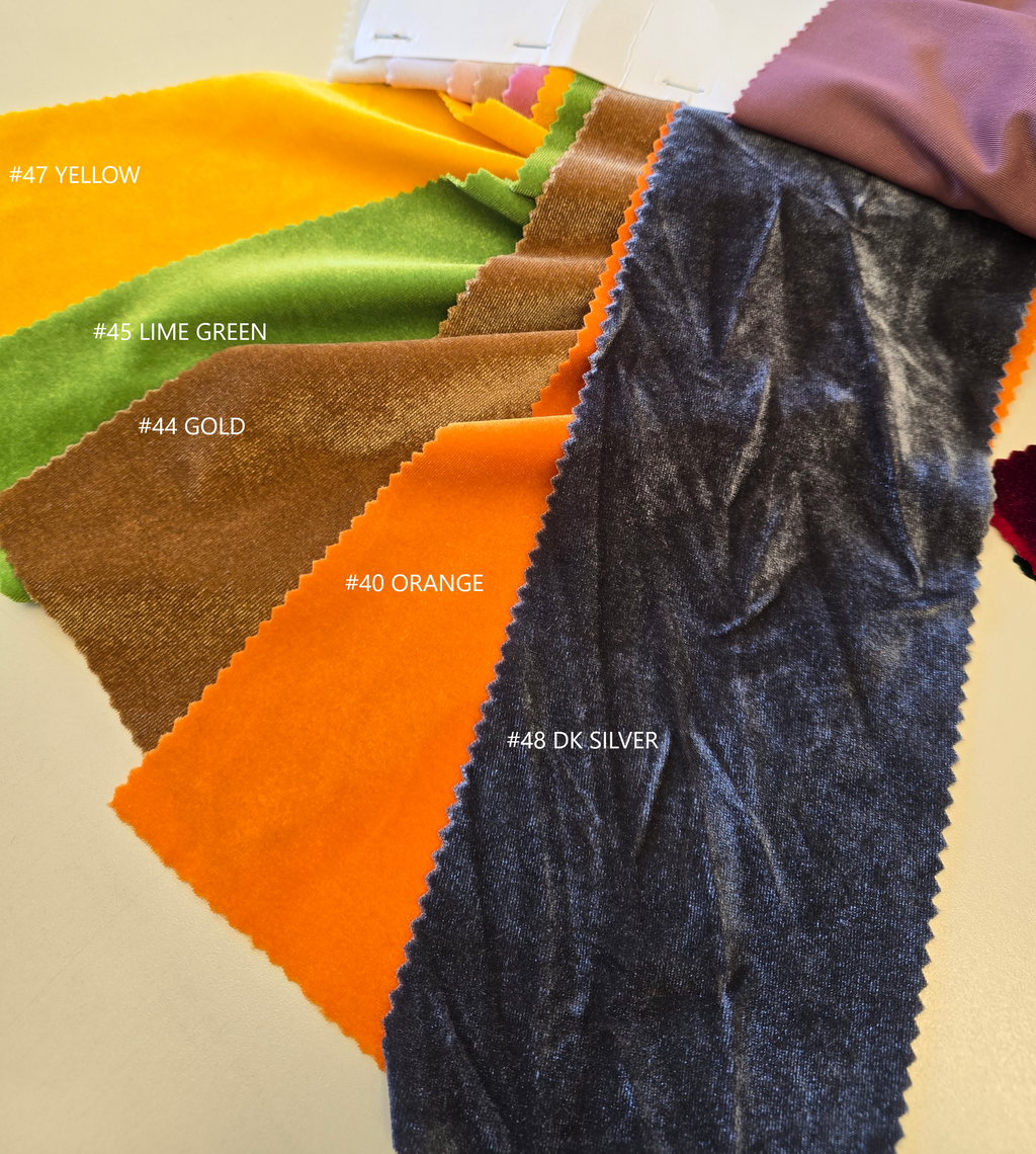 Yellow, lime green, gold, orange and dark silver. Original supplier numbers shown.