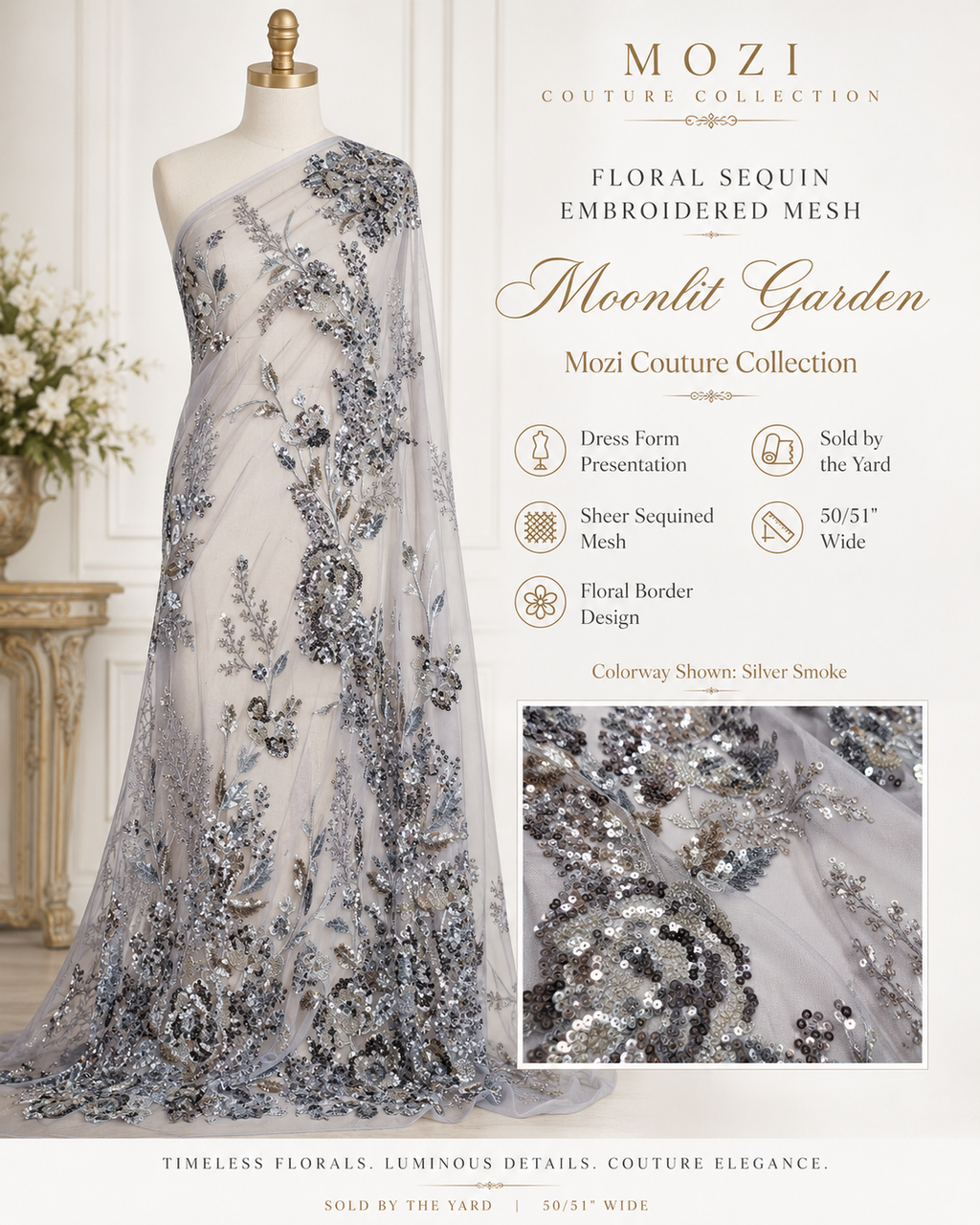 Moonlit Garden floral sequin fabric showcase