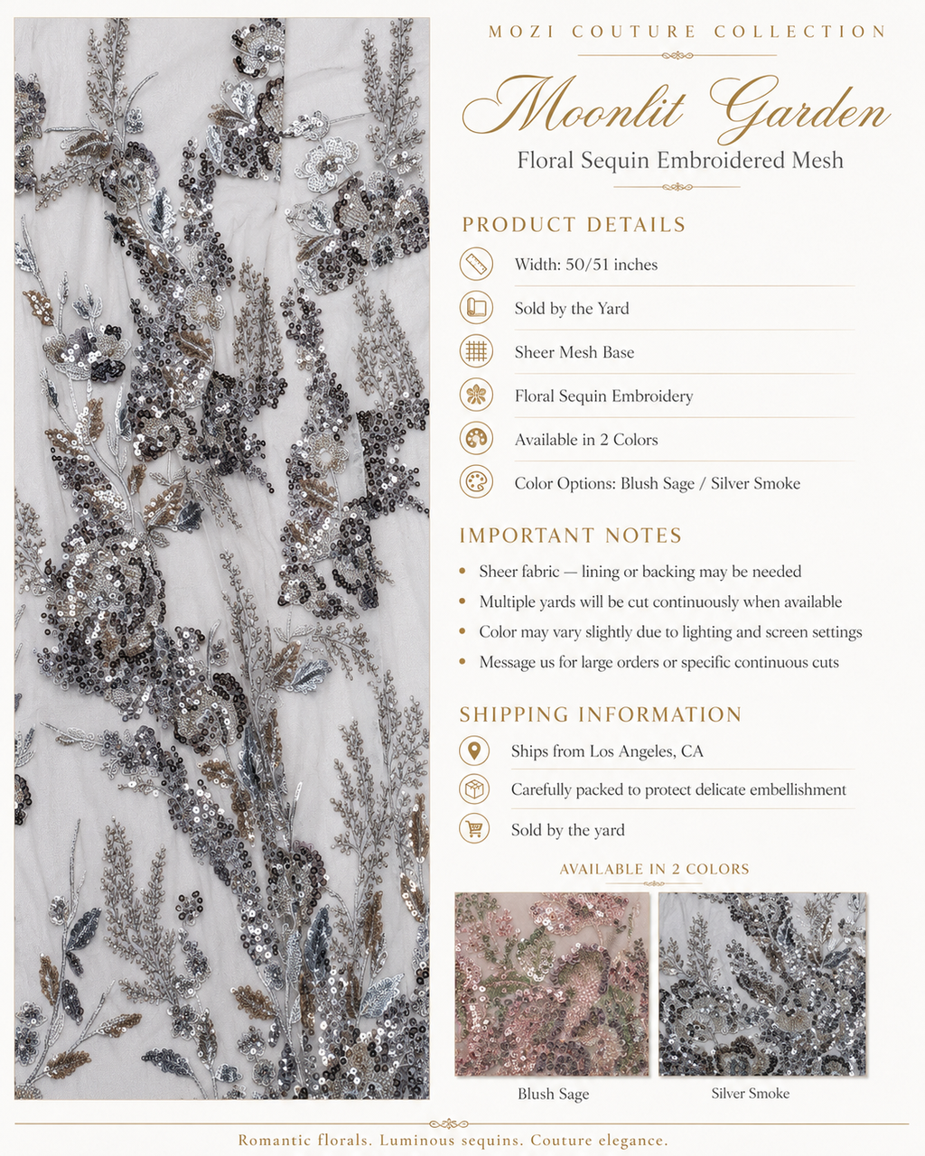 Moonlit Garden sheer floral embroidered mesh fabric detail