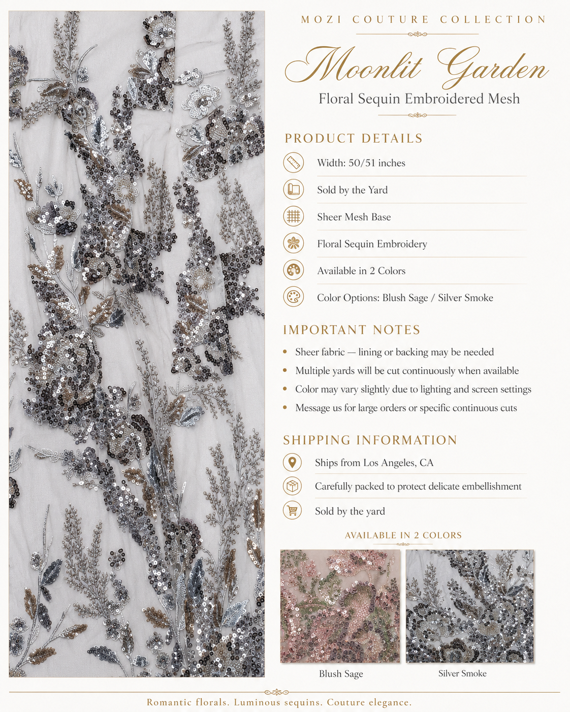 Moonlit Garden sheer floral embroidered mesh fabric detail