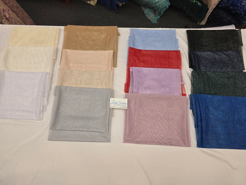 FAB #17-004 polyester mesh with metallic foil in fifteen color combinations