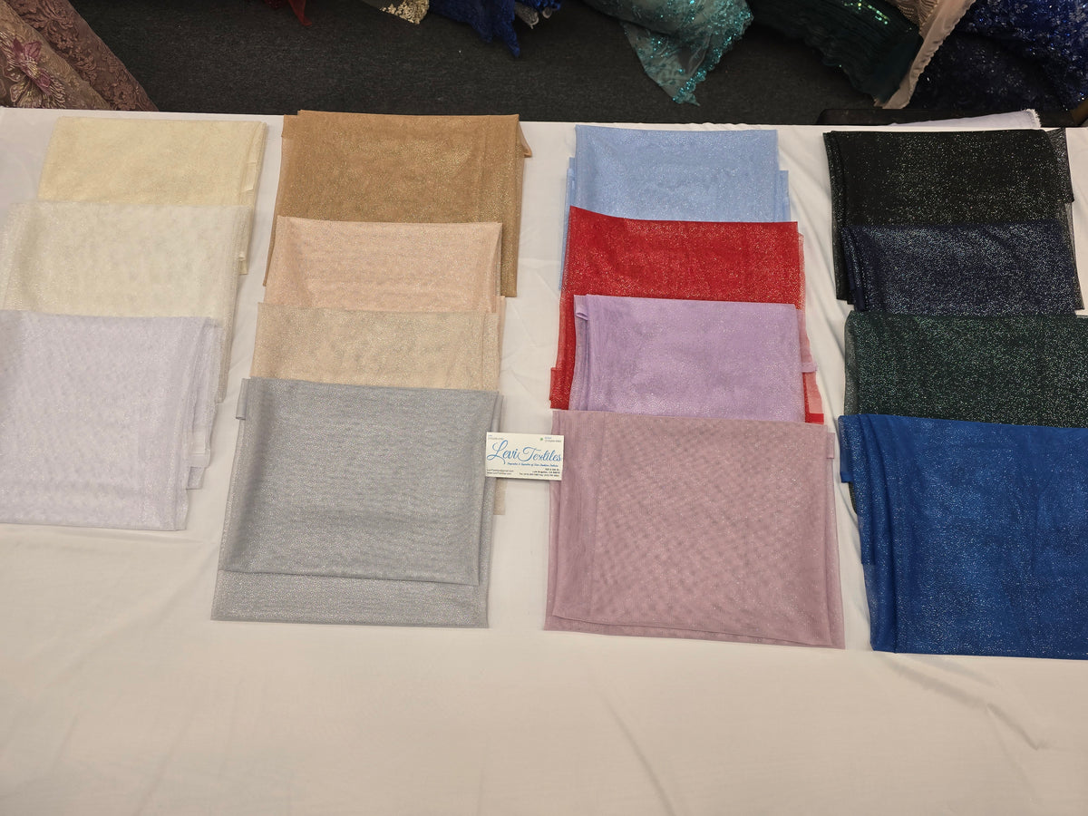 FAB #17-004 polyester mesh with metallic foil in fifteen color combinations