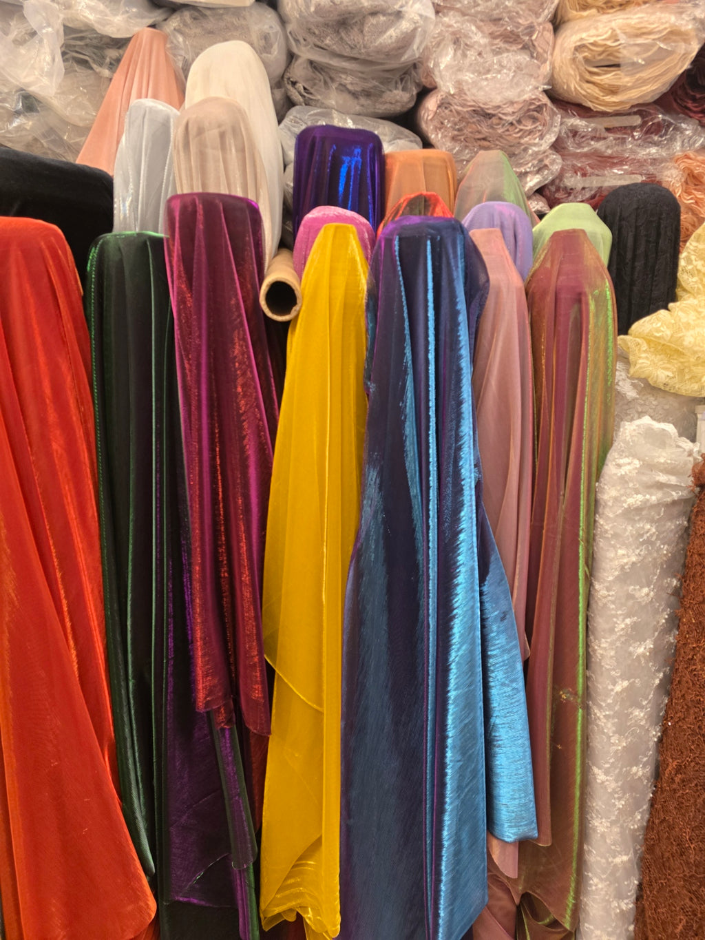 Mozi Couture #24-112 two-tone metallic mesh — actual fabric drape