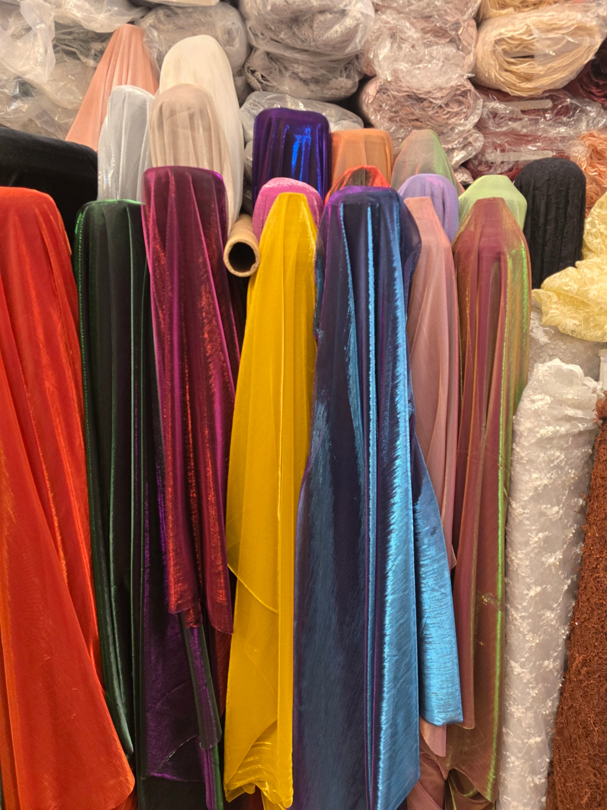 Mozi Couture #24-112 two-tone metallic mesh — actual fabric drape