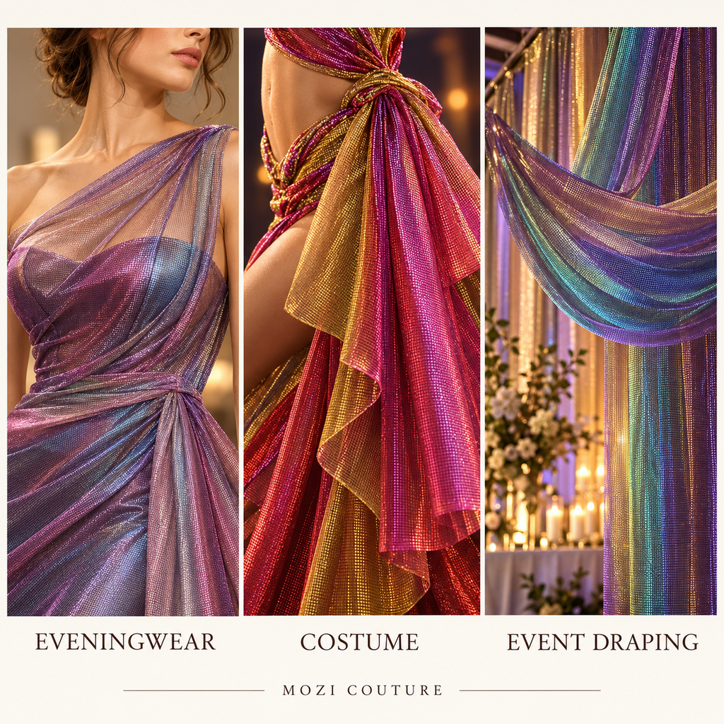 Mozi Couture eveningwear, costume and event draping inspiration — AI-assisted illustration