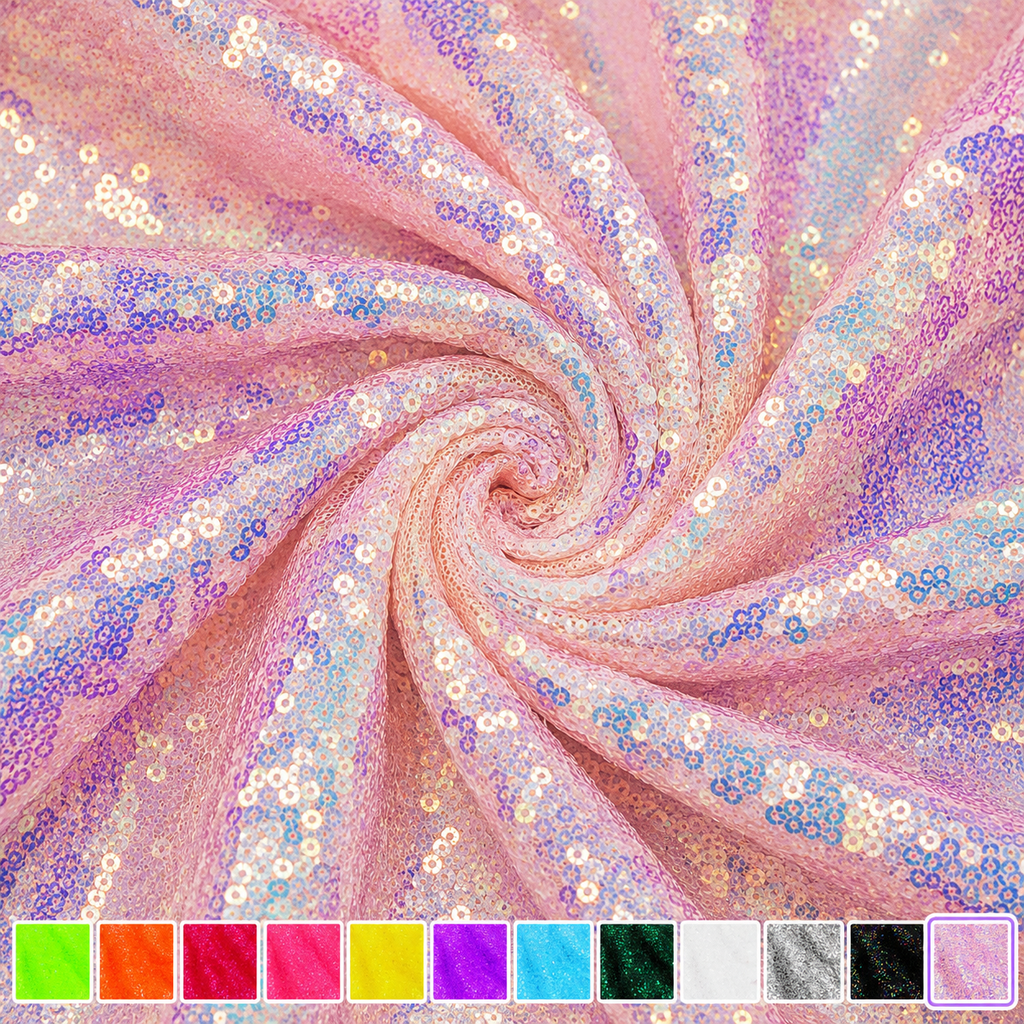 Cotton Candy Aurora 3mm iridescent sequin fabric – close-up color image