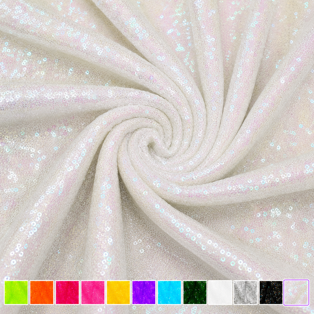 Crystal White 3mm iridescent sequin fabric – close-up color image