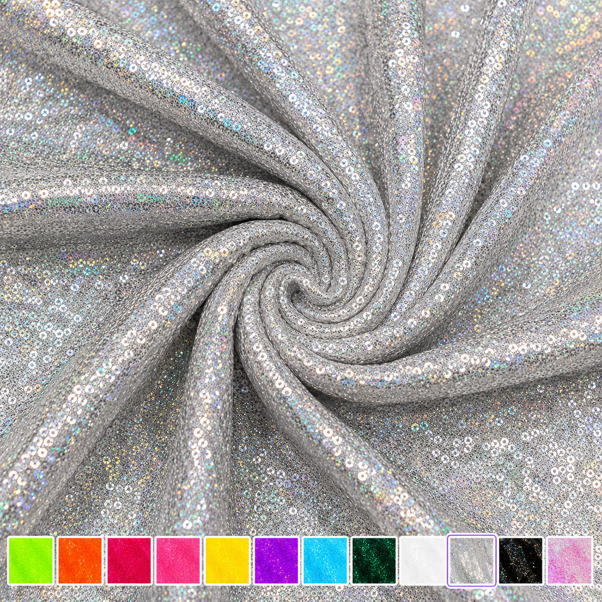 Diamond Silver 3mm iridescent sequin fabric – close-up color image