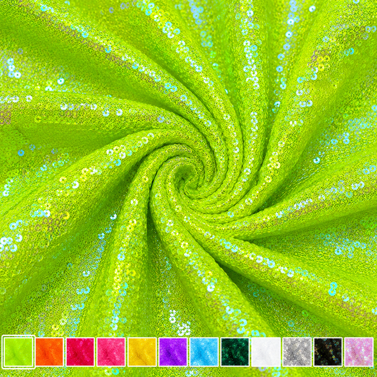 Electric Lime 3mm iridescent sequin fabric – close-up color image