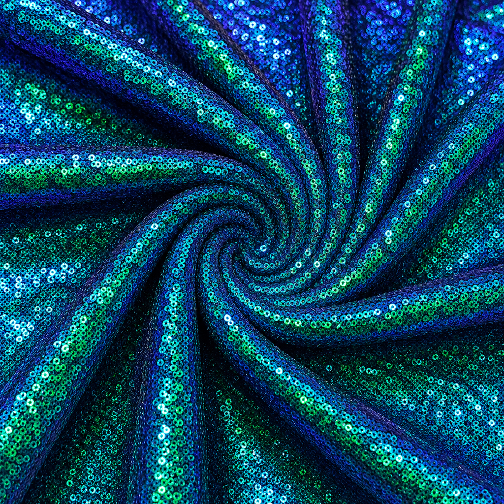 Emerald Aurora 3mm iridescent sequin fabric – close-up color image