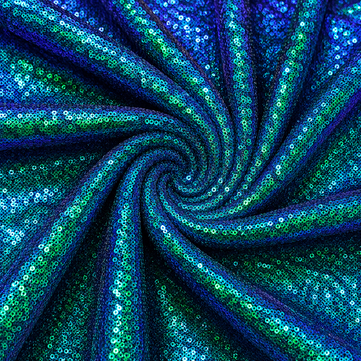 Emerald Aurora 3mm iridescent sequin fabric – close-up color image