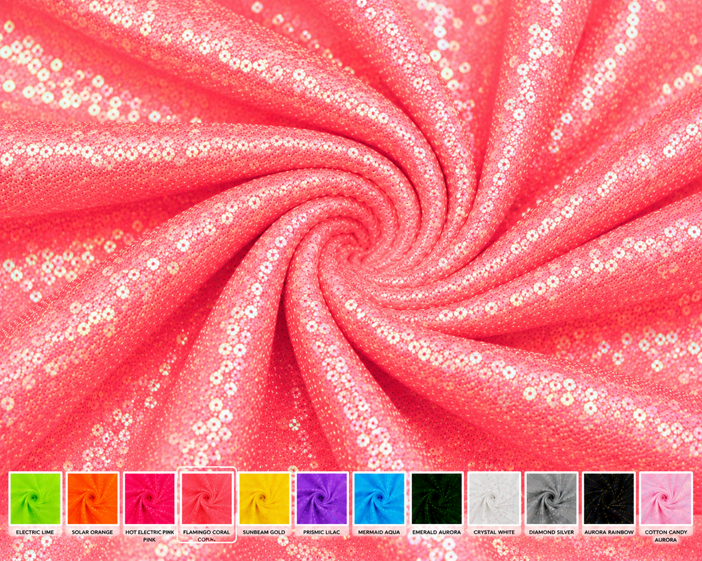 Flamingo Coral 3mm iridescent sequin fabric – close-up color image