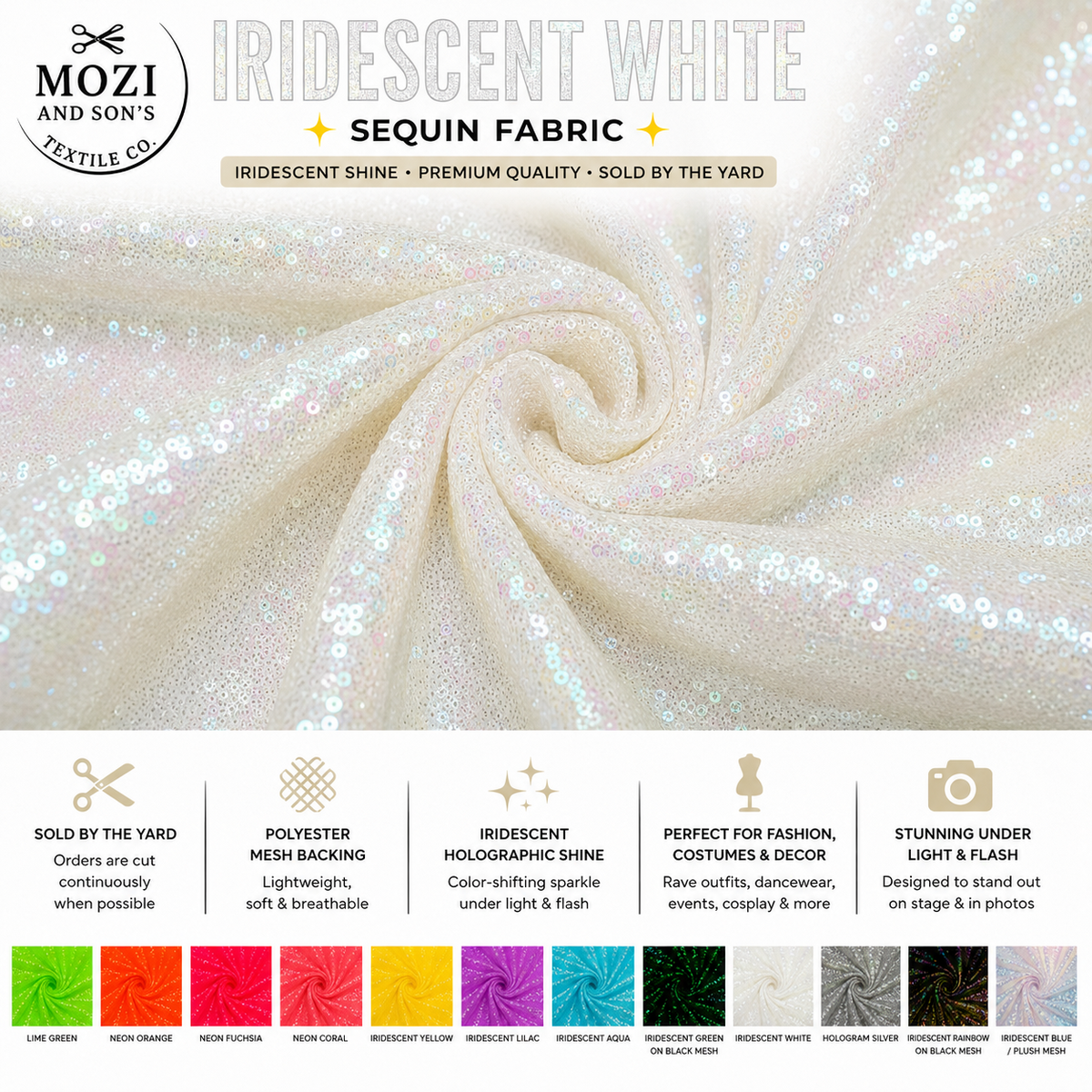 Mozi and Sons 3mm iridescent sequin fabric promotional photo 5