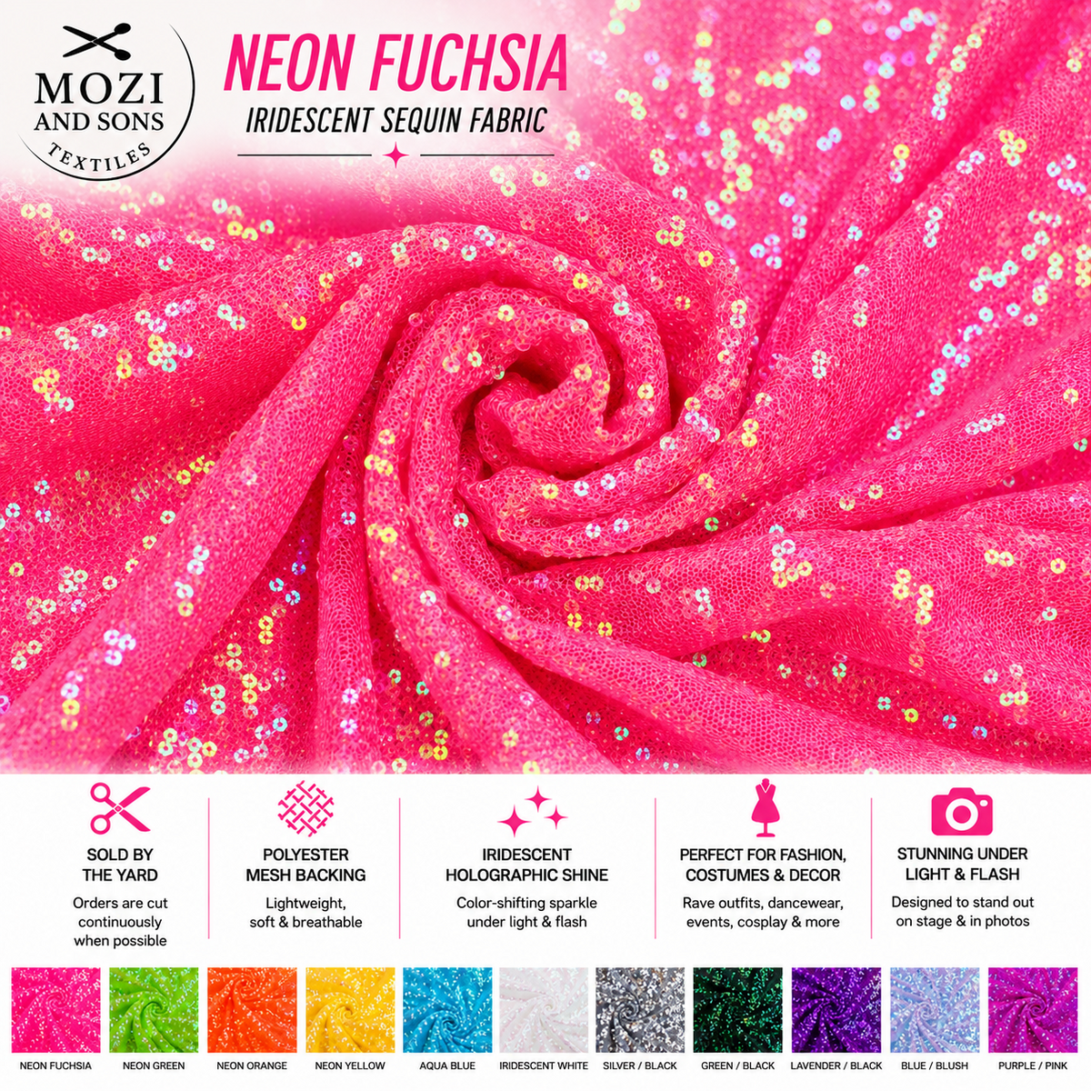 Mozi and Sons 3mm iridescent sequin fabric promotional photo 11