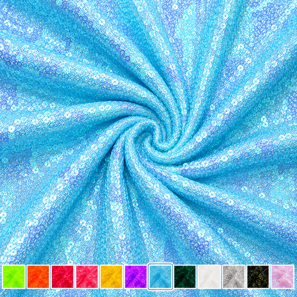 Mermaid Aqua 3mm iridescent sequin fabric – close-up color image