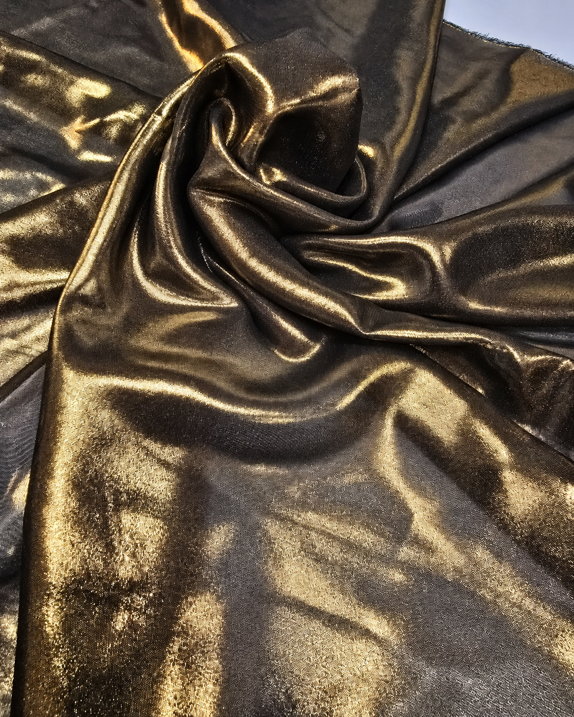 Black / Gold metallic foil chiffon — card-free edited product reference photo
