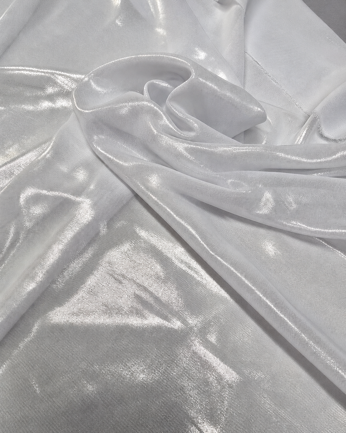 Off-White / Silver metallic foil chiffon — card-free edited product reference photo