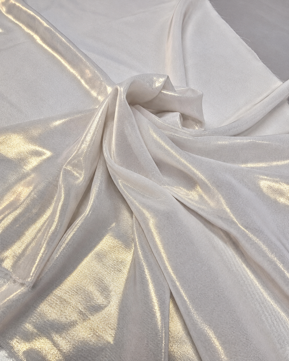 White / Gold metallic foil chiffon — card-free edited product reference photo
