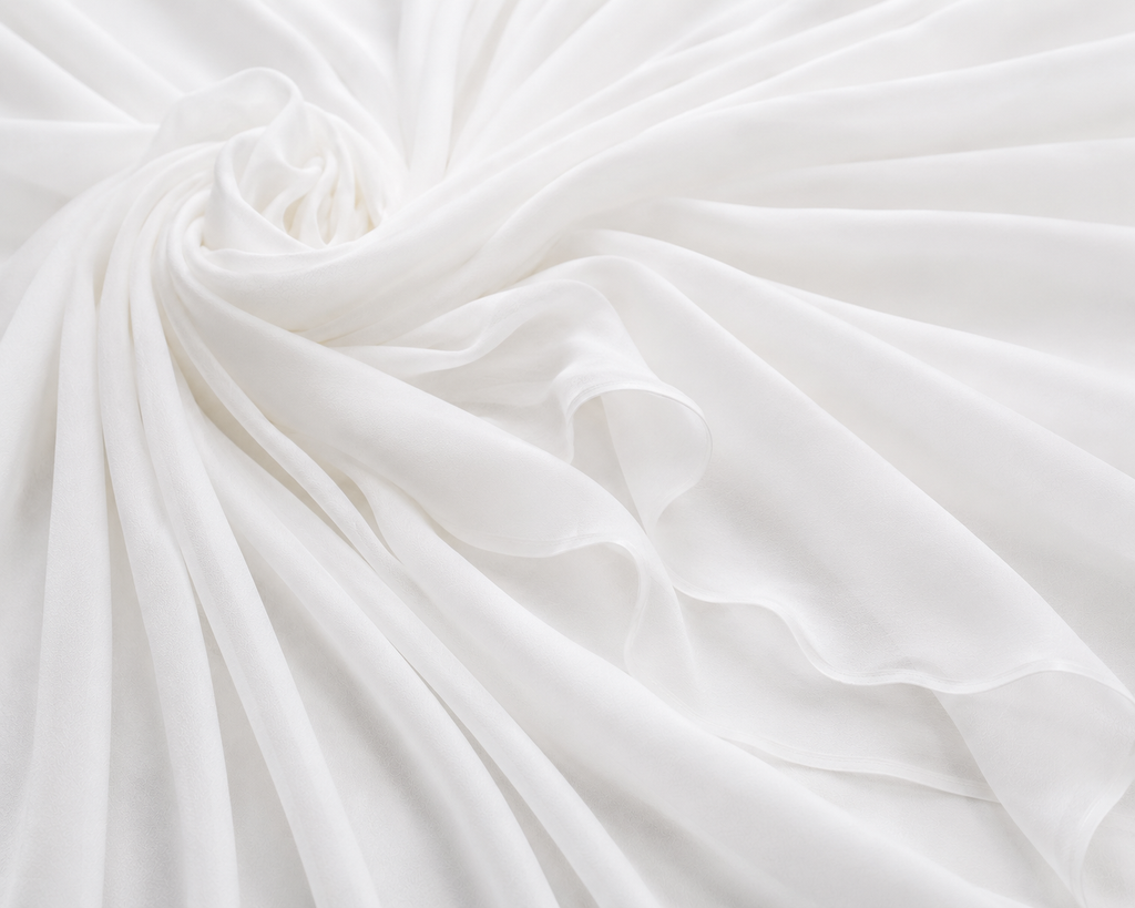 Stretch Chiffon — White | AI-generated illustration, not a photo of actual fabric; see photographed #8015 swatch card