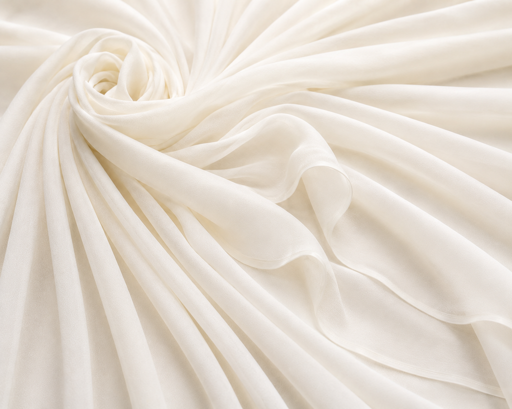 Stretch Chiffon — Off White | AI-generated illustration, not a photo of actual fabric; see photographed #8015 swatch card