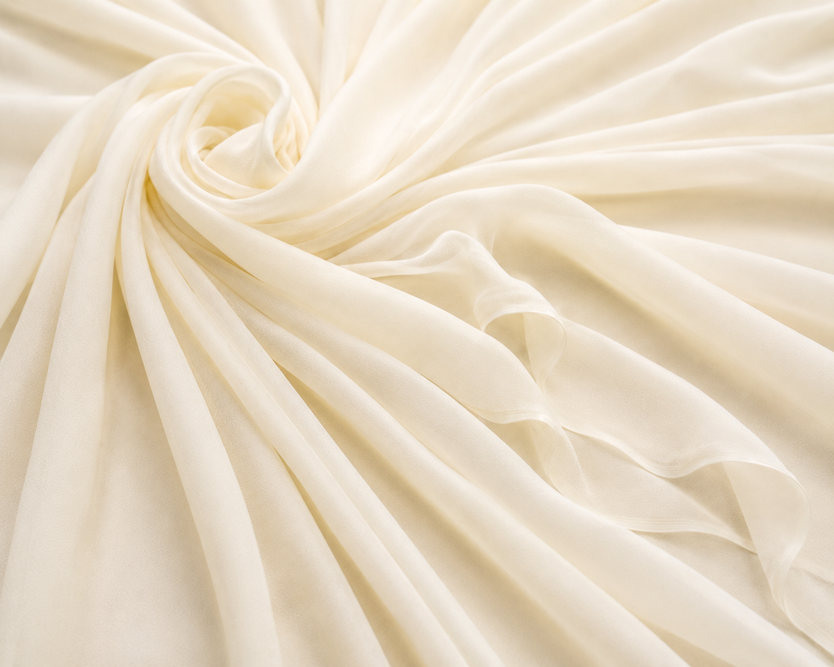 Stretch Chiffon — Ivory | AI-generated illustration, not a photo of actual fabric; see photographed #8015 swatch card