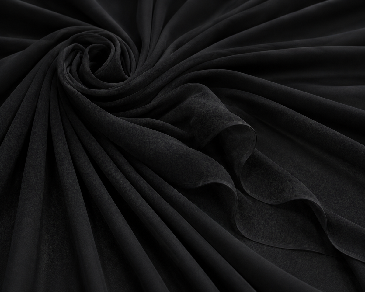Stretch Chiffon — Black | AI-generated illustration, not a photo of actual fabric; see photographed #8015 swatch card