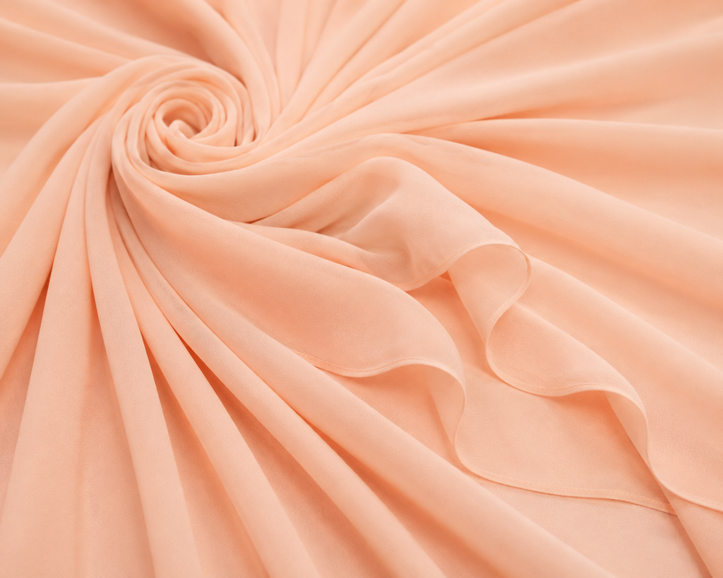 Stretch Chiffon — Peach | AI-generated illustration, not a photo of actual fabric; see photographed #8015 swatch card