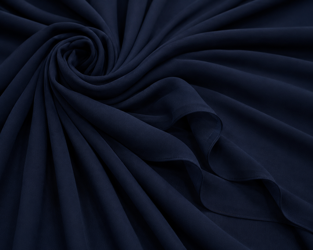 Stretch Chiffon — Navy | AI-generated illustration, not a photo of actual fabric; see photographed #8015 swatch card