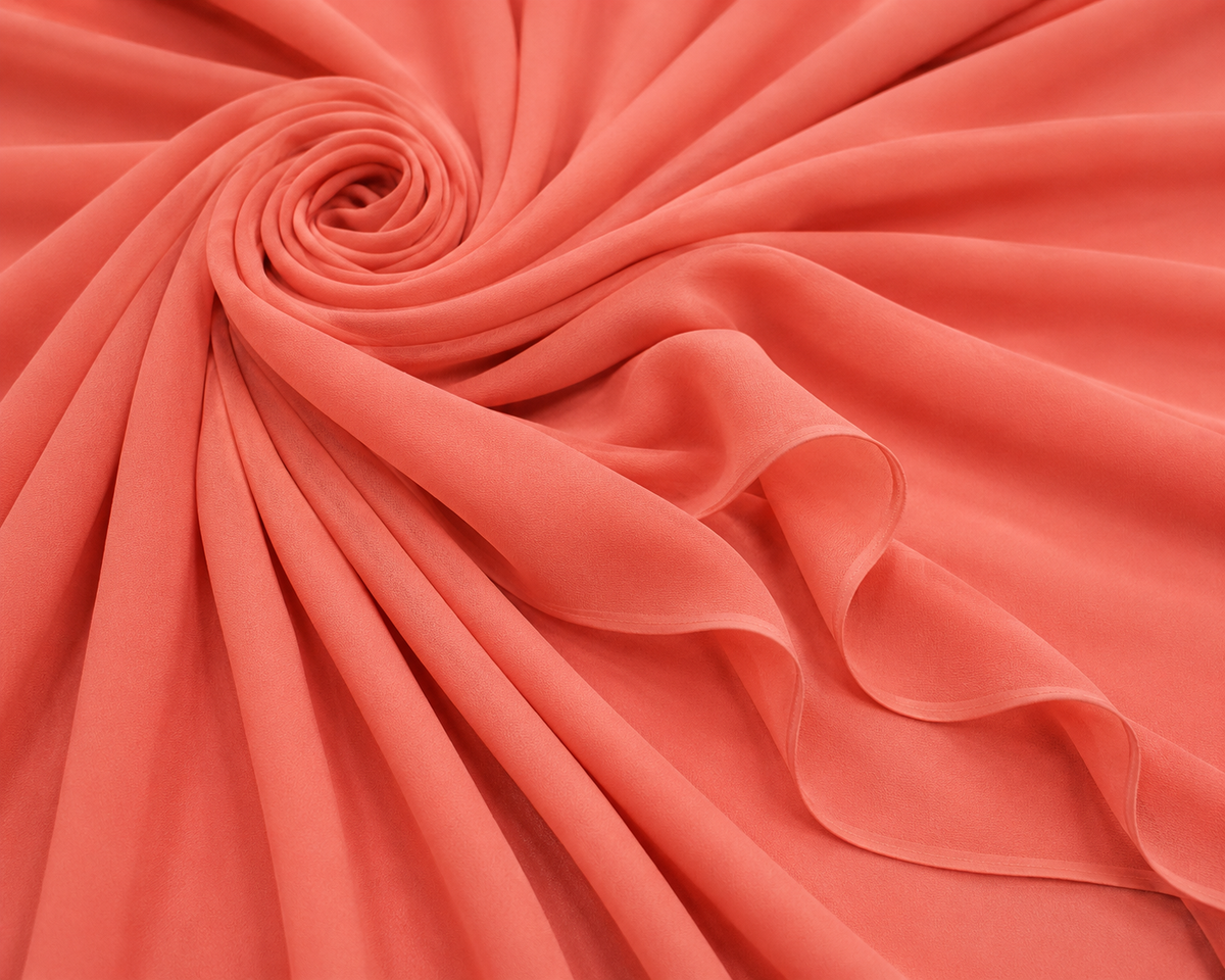 Stretch Chiffon — Coral | AI-generated illustration, not a photo of actual fabric; see photographed #8015 swatch card