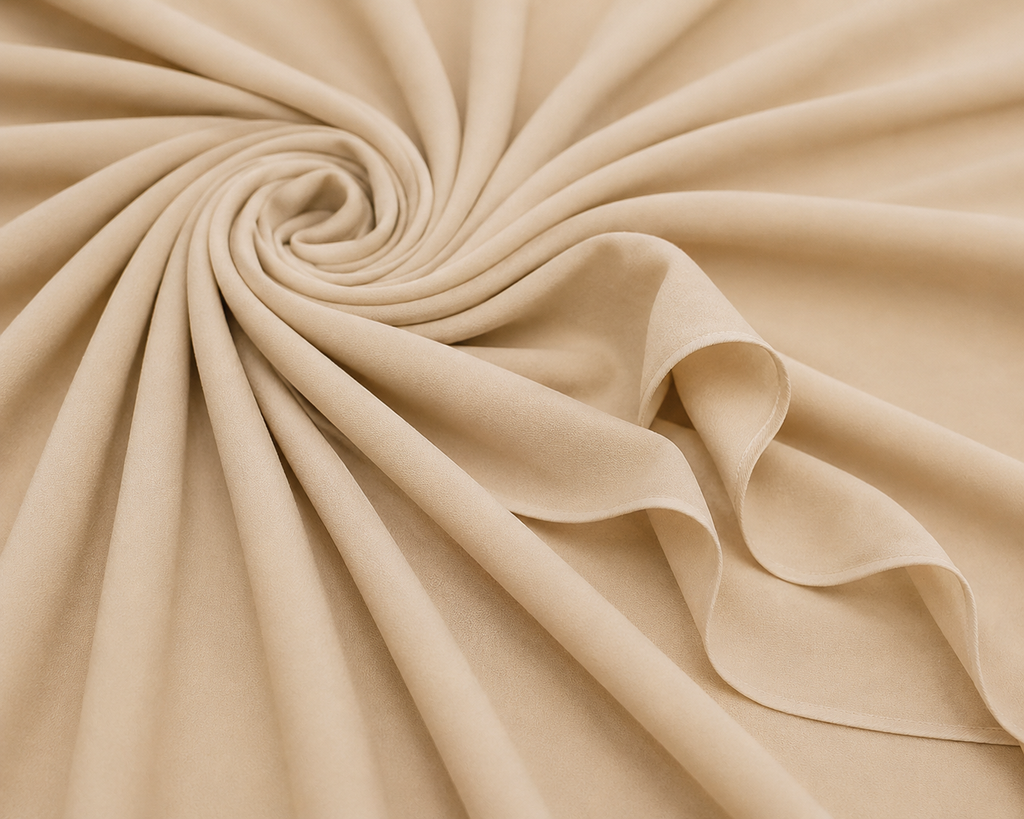Stretch Chiffon — Beige | AI-generated illustration, not a photo of actual fabric; see photographed #8015 swatch card