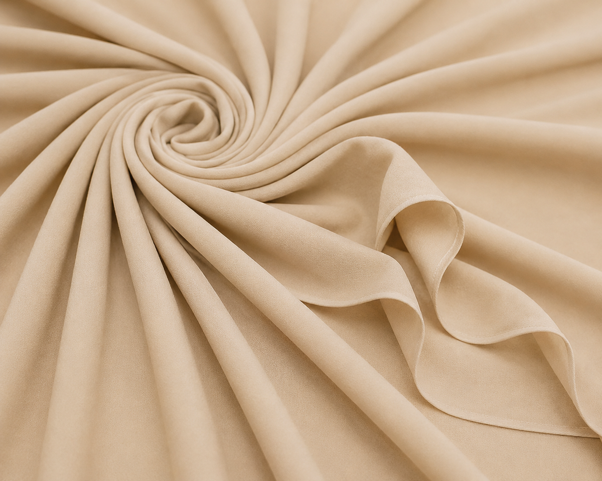 Stretch Chiffon — Beige | AI-generated illustration, not a photo of actual fabric; see photographed #8015 swatch card