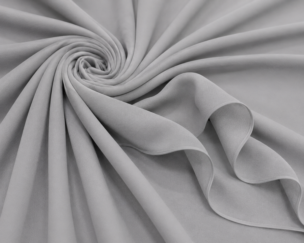 Stretch Chiffon — Silver | AI-generated illustration, not a photo of actual fabric; see photographed #8015 swatch card