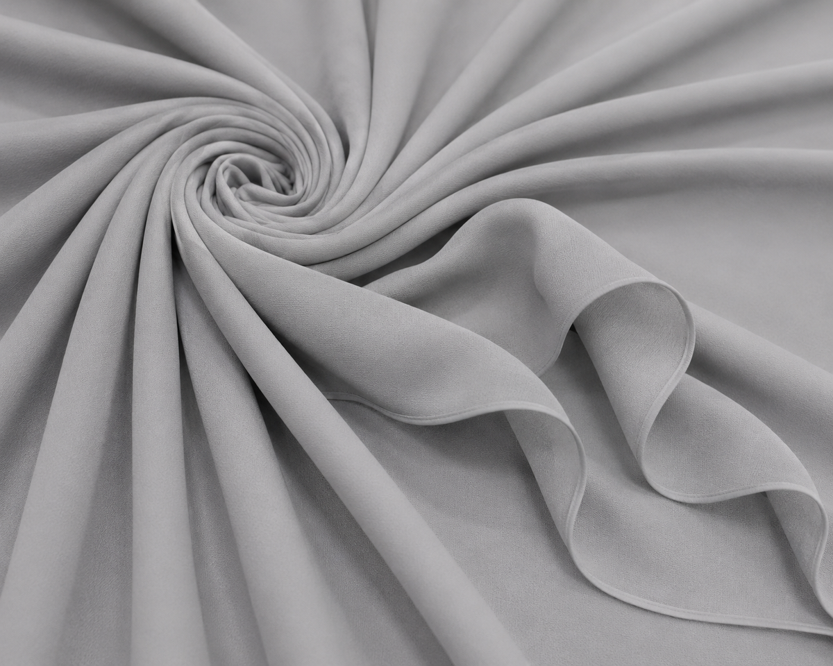 Stretch Chiffon — Silver | AI-generated illustration, not a photo of actual fabric; see photographed #8015 swatch card