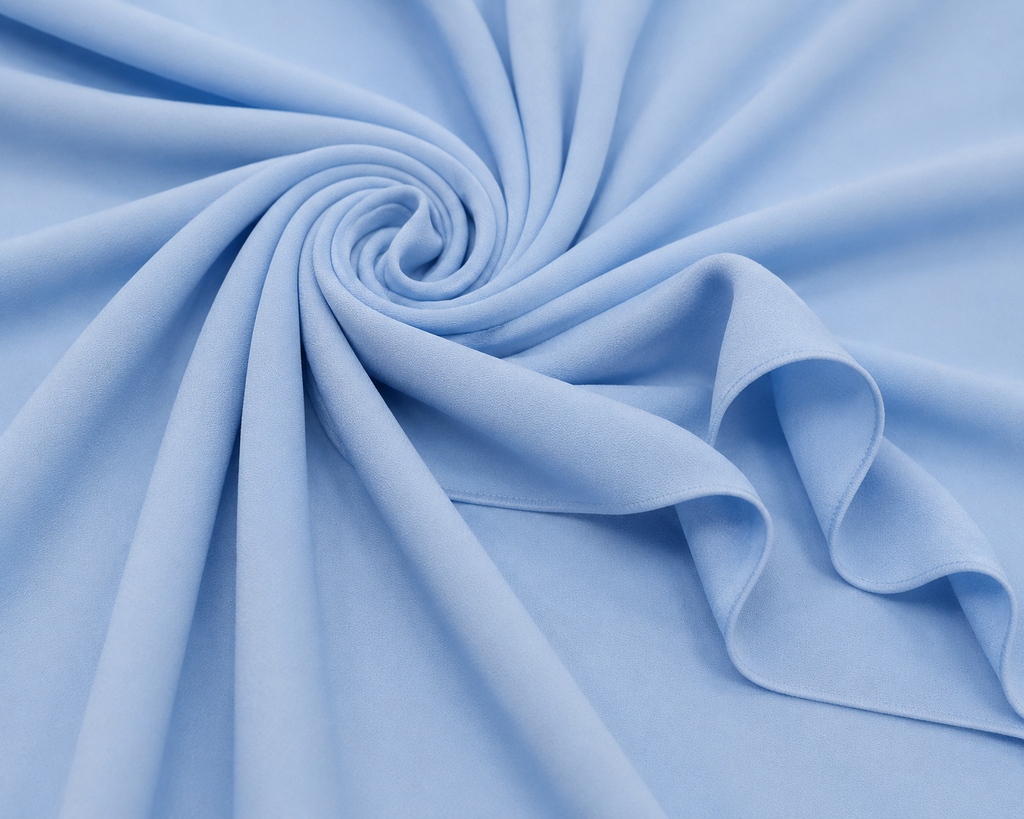 Stretch Chiffon — Baby Blue | AI-generated illustration, not a photo of actual fabric; see photographed #8015 swatch card