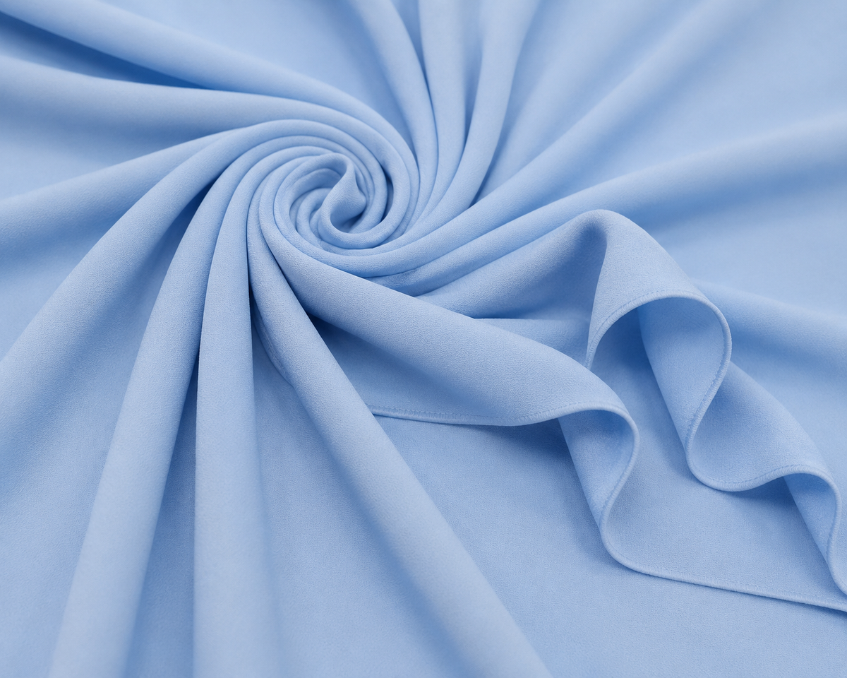 Stretch Chiffon — Baby Blue | AI-generated illustration, not a photo of actual fabric; see photographed #8015 swatch card
